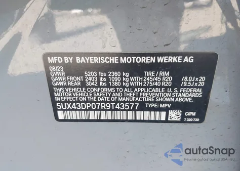 2024 BMW X3 Sdrive30I from USA, damaged, VIN 5UX43DP07R9T43577